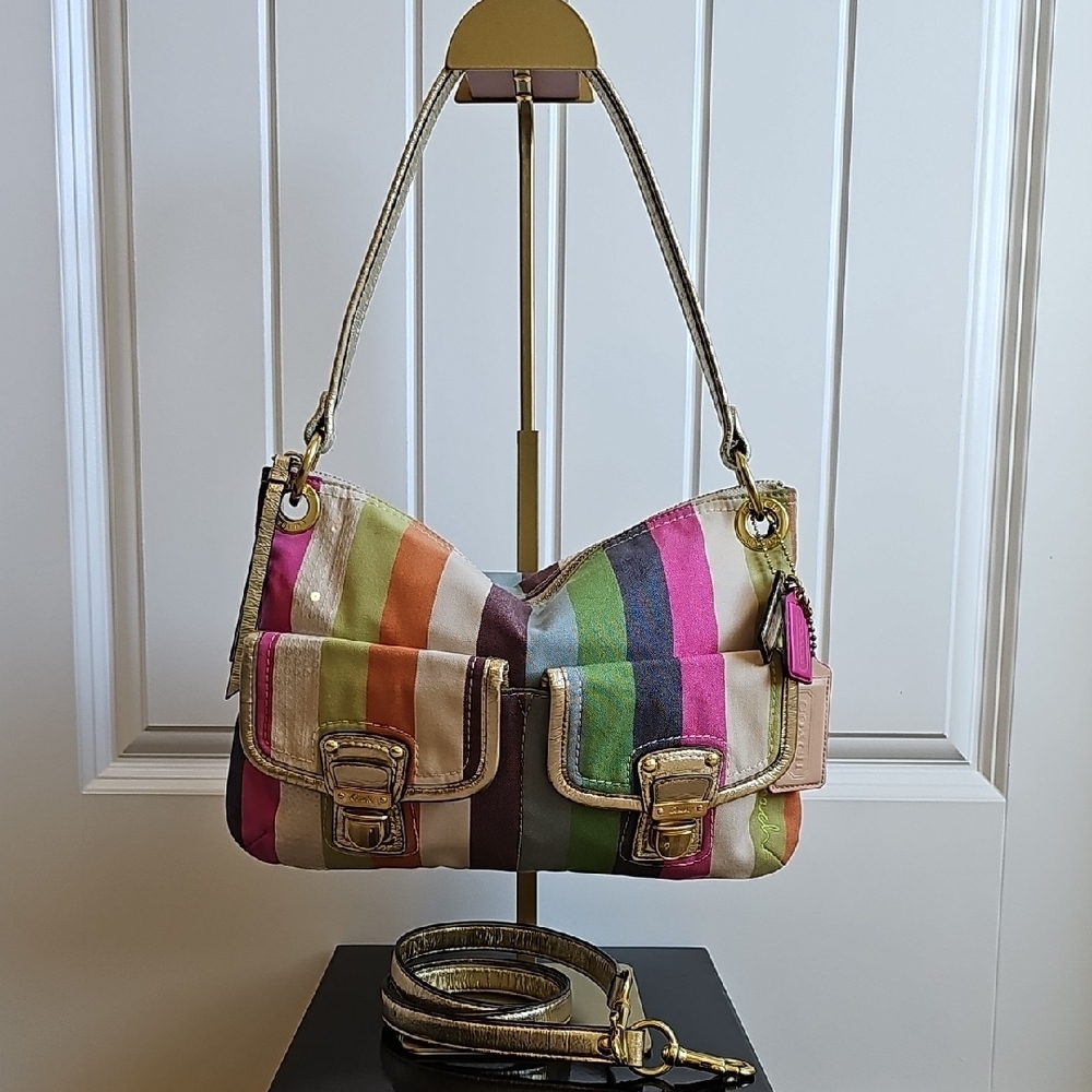 ​Coach 2011 Poppy Sequin Stripe Rocker Satchel - Style 19025 - Multi-Color EUC - Picture 5 of 16